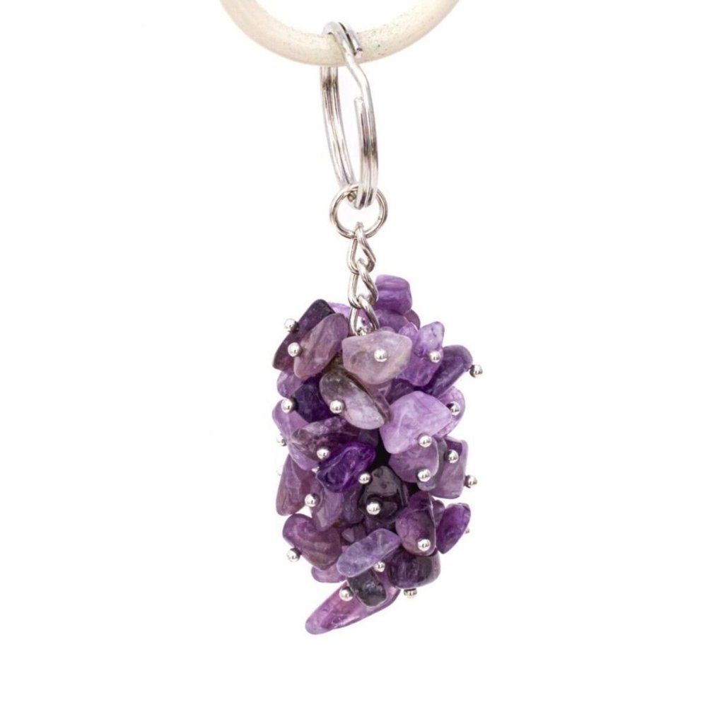 Polished Amethyst Gemstone Chip Cluster Keychain Crystals Metaphysical Shop